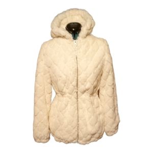 Cozy Fuzzy Fluffy Faux Fur Zip Up Ivory Soft Fall Winter Small
